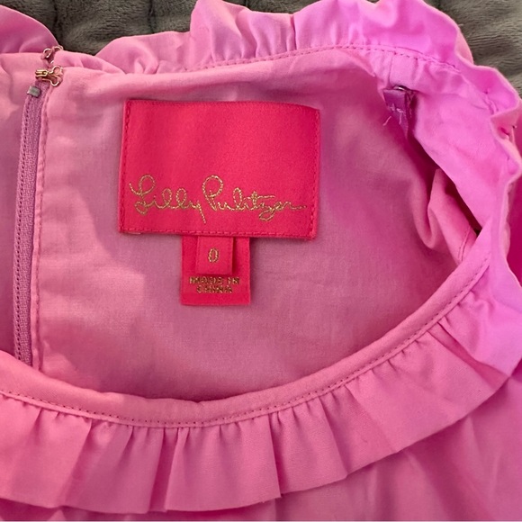 Lilly Pulitzer Elina Cotton Poplin Stretch Tiered Ruffle Pink Dress Size 0 - Picture 5 of 8